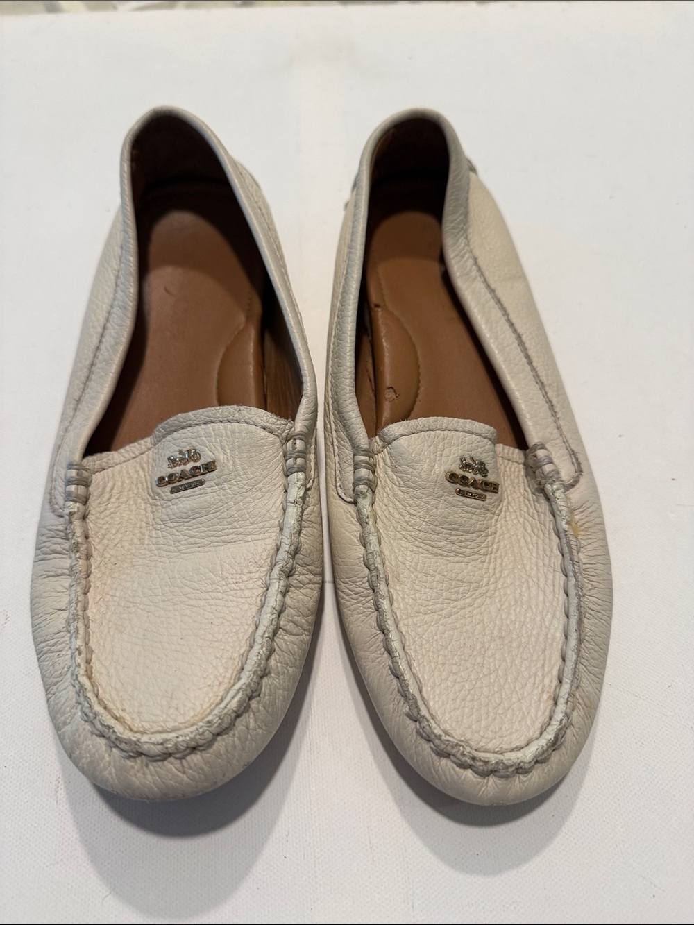 Coach Women's Cream Pebbled Leather Driving Loafers